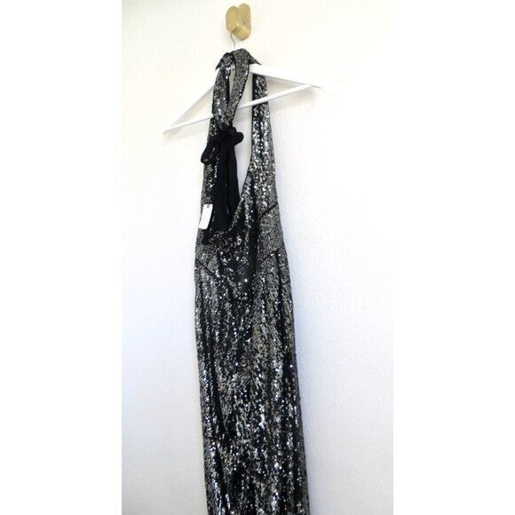 NEW! Anthropologie Maeve Sequin Halter Jumpsuit Carbon Black Silver SZ 10 - Picture 11 of 14